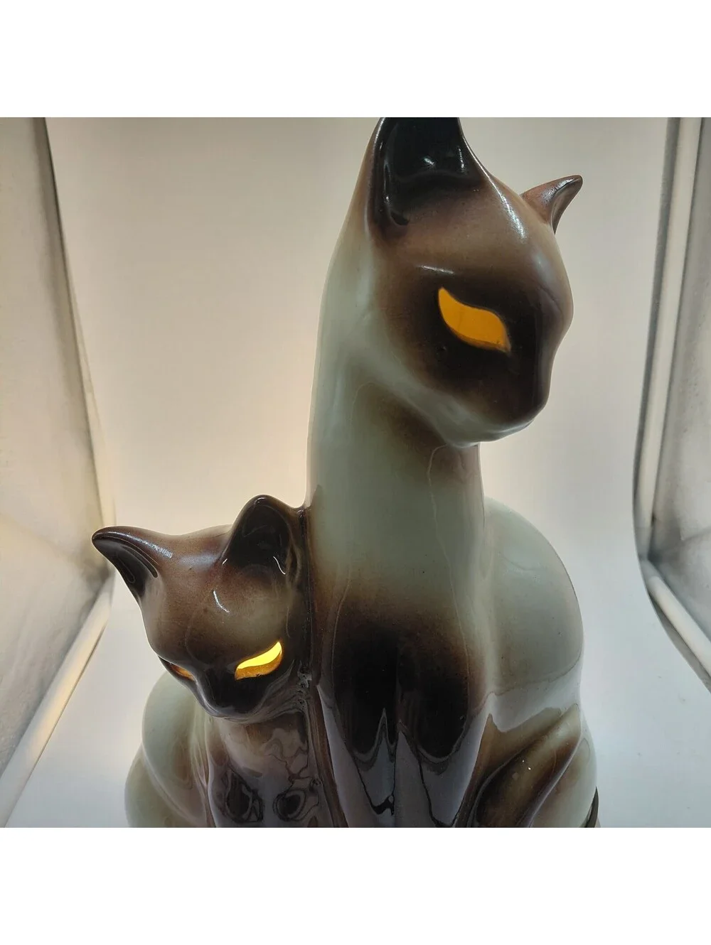 Vintage Howard Kron Siamese Cat TV Lamp MCM Ceramic Mother Kitten Working